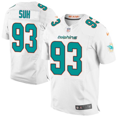 Men's Elite Ndamukong Suh Nike Jersey White Road - #93 NFL Miami Dolphins